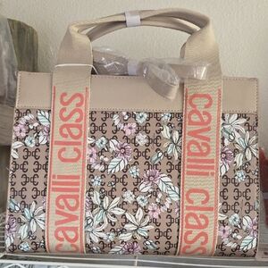 Cavalli Class Beige Floral Tote Bag